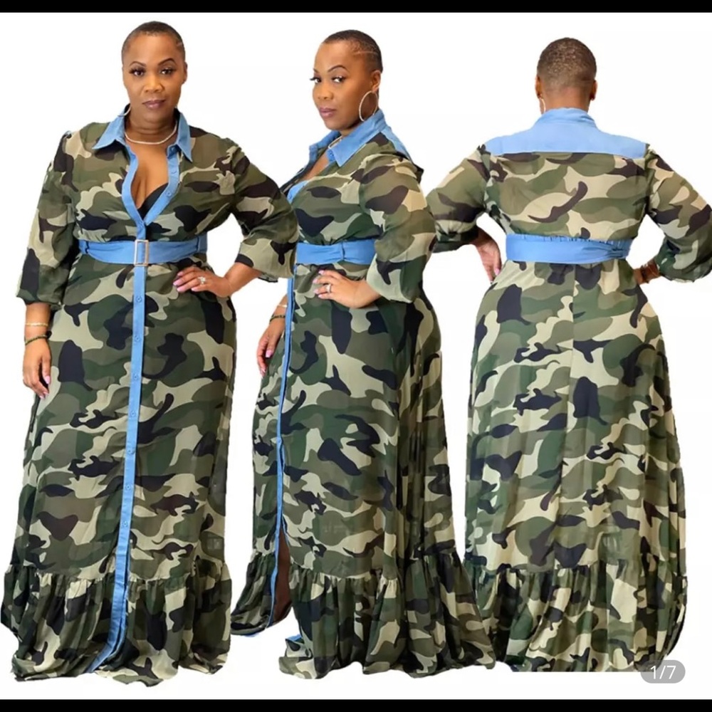 Army green and Blue Maxi Dress